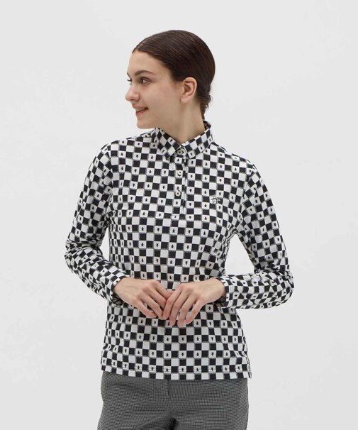 マンシングウェア MUNSINGWEAR ブロックチェック柄プリント長袖ポロシャツ