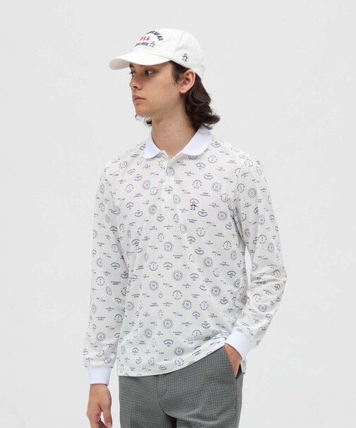 マンシングウェア MUNSINGWEAR ロゴ総柄プリント長袖ポロシャツ