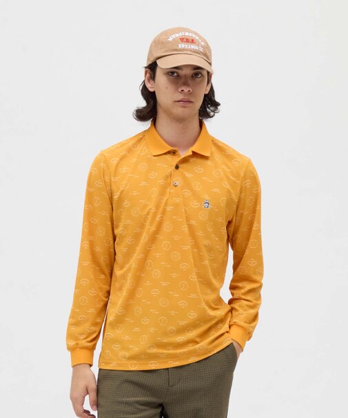 マンシングウェア MUNSINGWEAR ロゴ総柄プリント長袖ポロシャツ