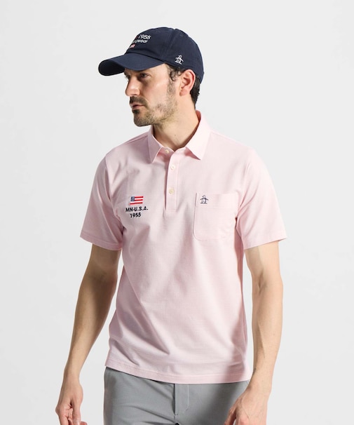 マンシングウェア MUNSINGWEAR ハウンドトゥース柄台衿付き半袖ポロシャツ