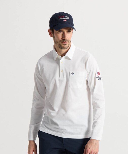 マンシングウェア MUNSINGWEAR ハウンドトゥース柄台衿付き長袖ポロシャツ