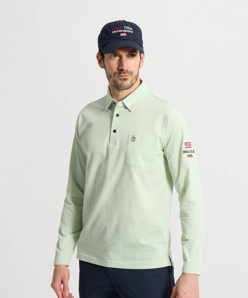 マンシングウェア MUNSINGWEAR ハウンドトゥース柄台衿付き長袖ポロシャツ