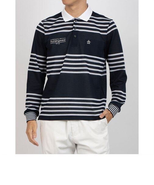 マンシングウェア MUNSINGWEAR 吸汗速乾先染めボーダー長袖ポロシャツ