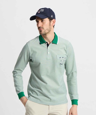 マンシングウェア MUNSINGWEAR Sunscreen NIR 細線バーズボーダー長袖ポロシャツ