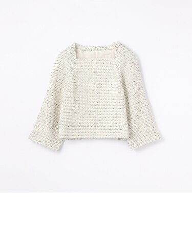 コットンレーヨンミックスツイード スクエアネックプルオーバー