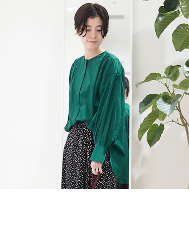 コットンシルク バックギャザーシャツ