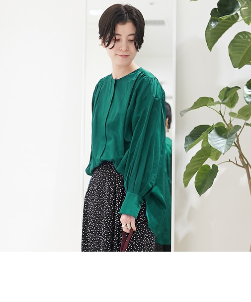 コットンシルク バックギャザーシャツ
