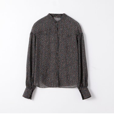 ポリエステルフラワープリント ギャザースリーブブラウス