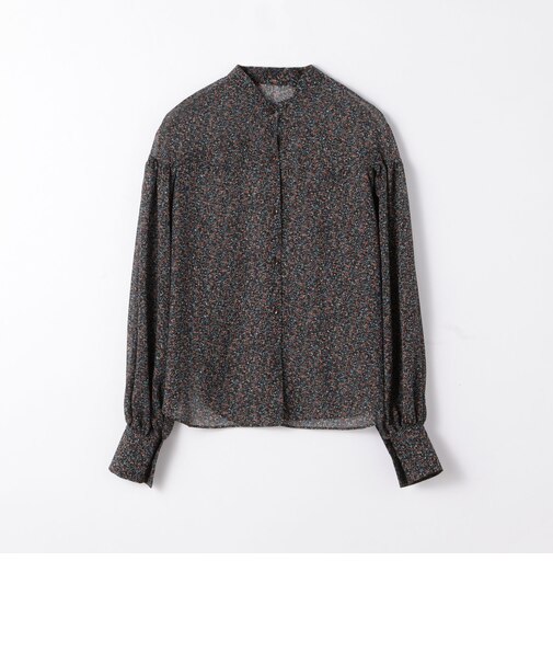 ポリエステルフラワープリント ギャザースリーブブラウス