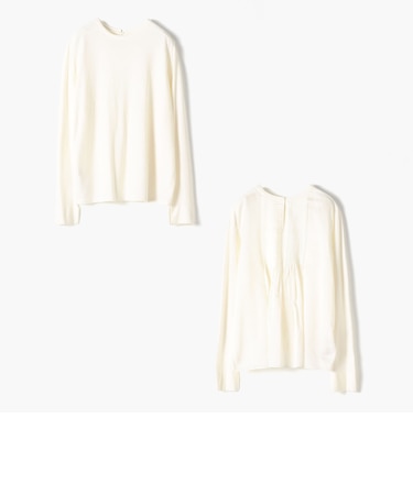 マテリアルミックス ピンタックプルオーバー