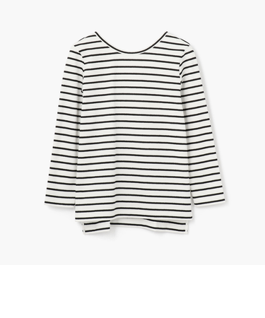 コットンボーダー バックUネックプルオーバー