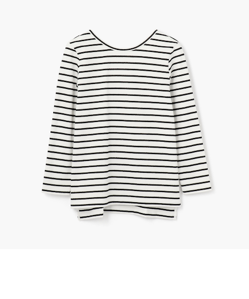 コットンボーダー バックUネックプルオーバー