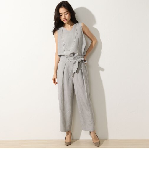 リネンレーヨン ワイドクロップドパンツ