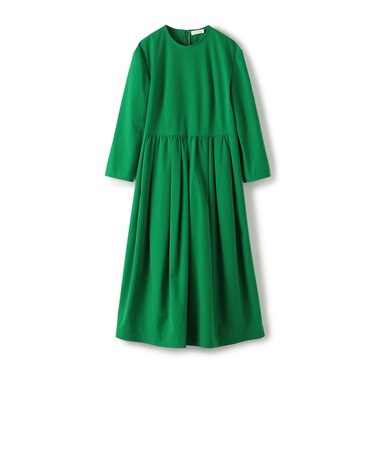 ポリエステルストレッチタフタ タックギャザーワンピース