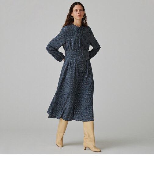 クレセントムーンプリント ボウタイワンピース