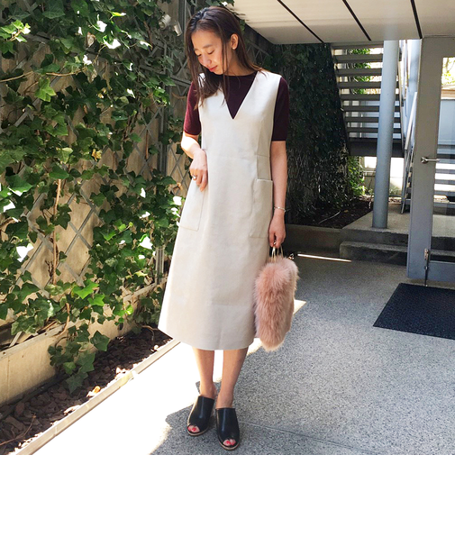 ボンディングフェイクスエード Vネックワンピース