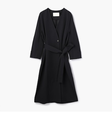 レーヨンコットン ベルテッドノーカラーコート