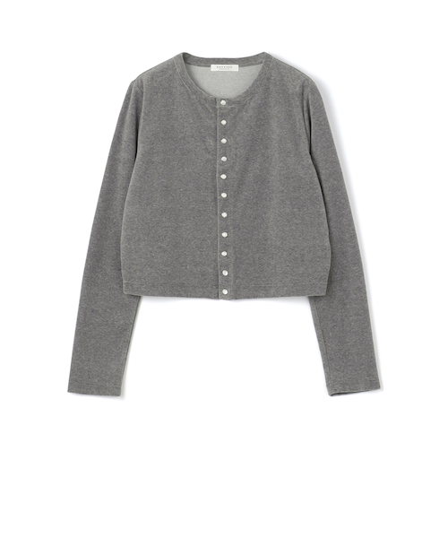 コットンポリエステルベロア クルーネックカーディガン｜トゥモロ