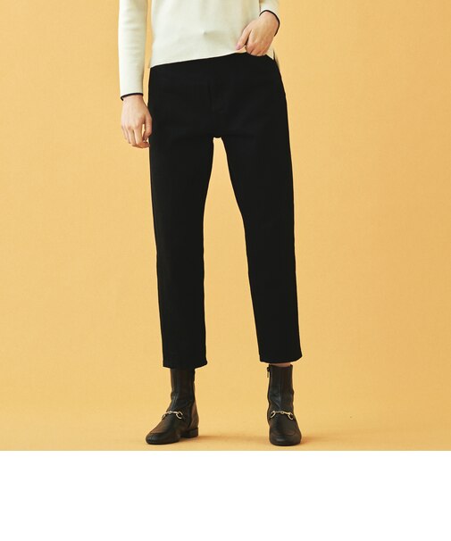 コットンブラックデニム テーパードクロップドパンツ