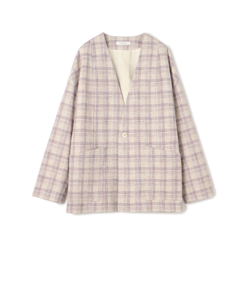 ツイードチェック ノーカラージャケット