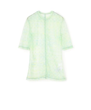 Mame Kurogouchi Marble Printed Plaid Sheer Crew Neck Top