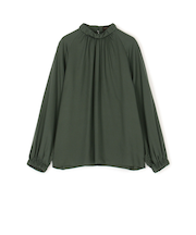 ウォッシャブルサテン スタンドギャザーカラーブラウス