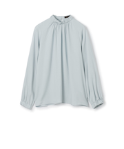 ウォッシャブルサテン スタンドギャザーカラーブラウス