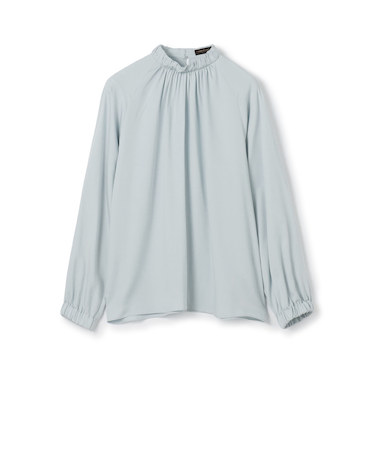 ウォッシャブルサテン スタンドギャザーカラーブラウス