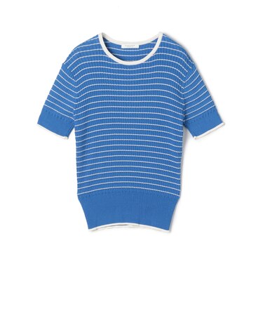 コットンナイロンケーブルボーダー ハーフスリーブプルオーバー