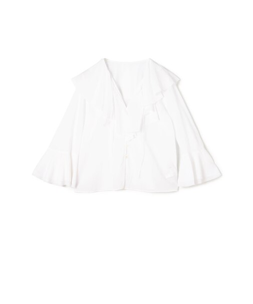コットンボイル フリルカラーブラウス
