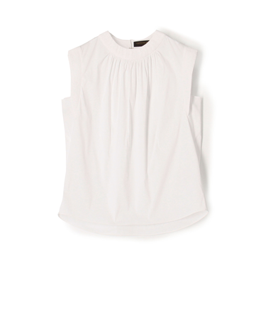 ストレッチブロード シャーリングノースリーブブラウス