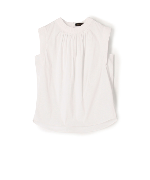 ストレッチブロード シャーリングノースリーブブラウス