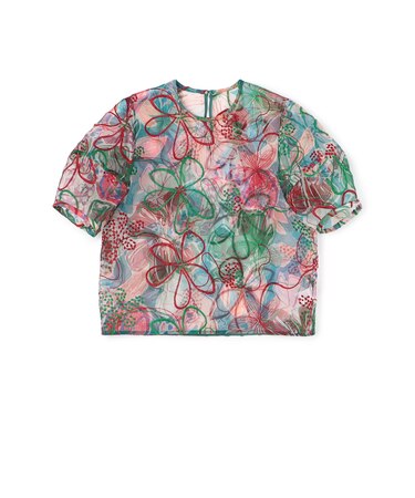 ビーチガーデンプリント ランタンスリーブブラウス