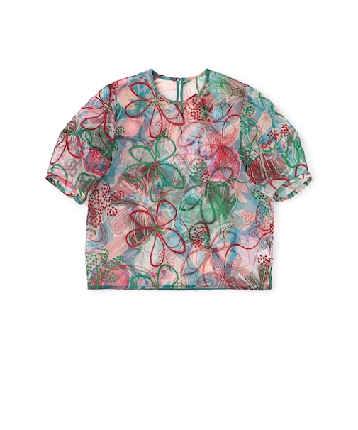 ビーチガーデンプリント ランタンスリーブブラウス