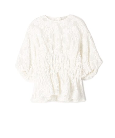 シャーリングジャカード パフスリーブブラウス