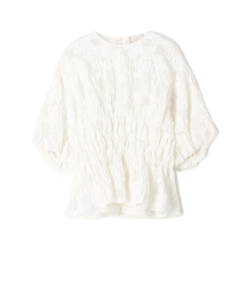 シャーリングジャカード パフスリーブブラウス