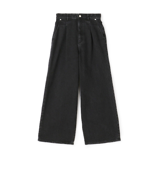コットンデニム タックワイドパンツ