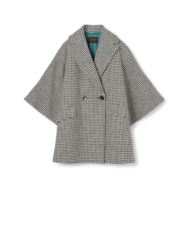 ウールカシミヤシェファード フレアスリーブショートコート