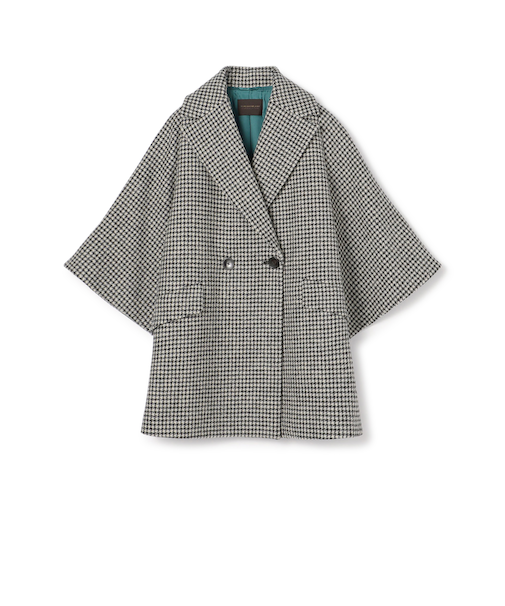 ウールカシミヤシェファード フレアスリーブショートコート