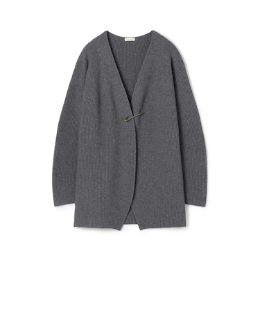 セミウーステッドウール キルトピン付きカーディガン