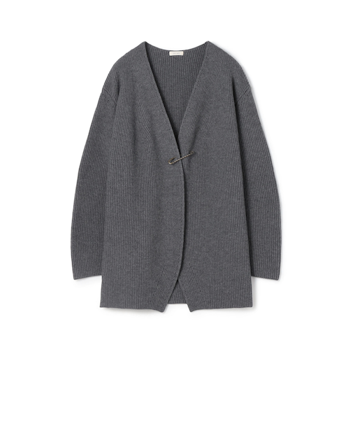セミウーステッドウール キルトピン付きカーディガン
