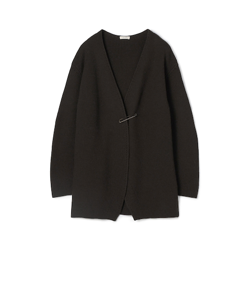 セミウーステッドウール キルトピン付きカーディガン