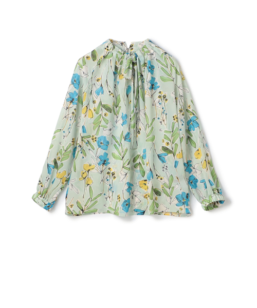 TOMORROWLAND ♡ ヒビスカスフラワープリントボウタイギャザーブラウス ヒビスカスフラワープリント ボウタイギャザーブラウス | maison
