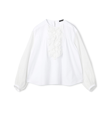 ホワイトコンビネーション ラッフルブラウス