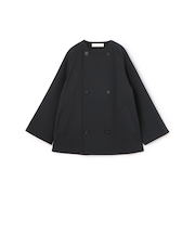 コットンウールギャバジン カラーレスショートコート