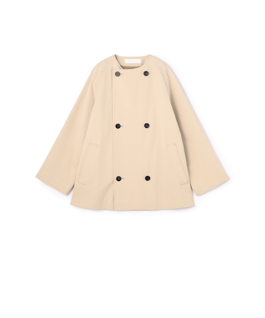 コットンウールギャバジン カラーレスショートコート