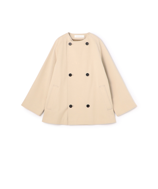 コットンウールギャバジン カラーレスショートコート