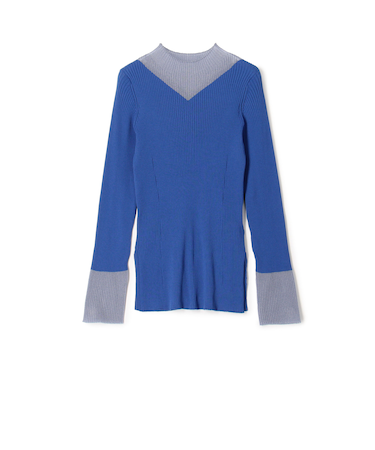 コットンアセテートリブ ビルドネックプルオーバー