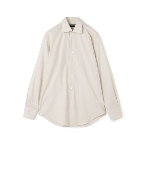 コットン ワイドスプレッドカラー ストライプドレスシャツ