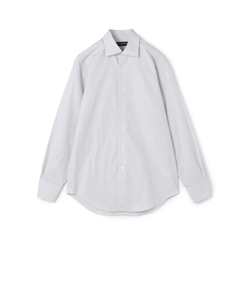 コットン ワイドスプレッドカラー チェックドレスシャツ
